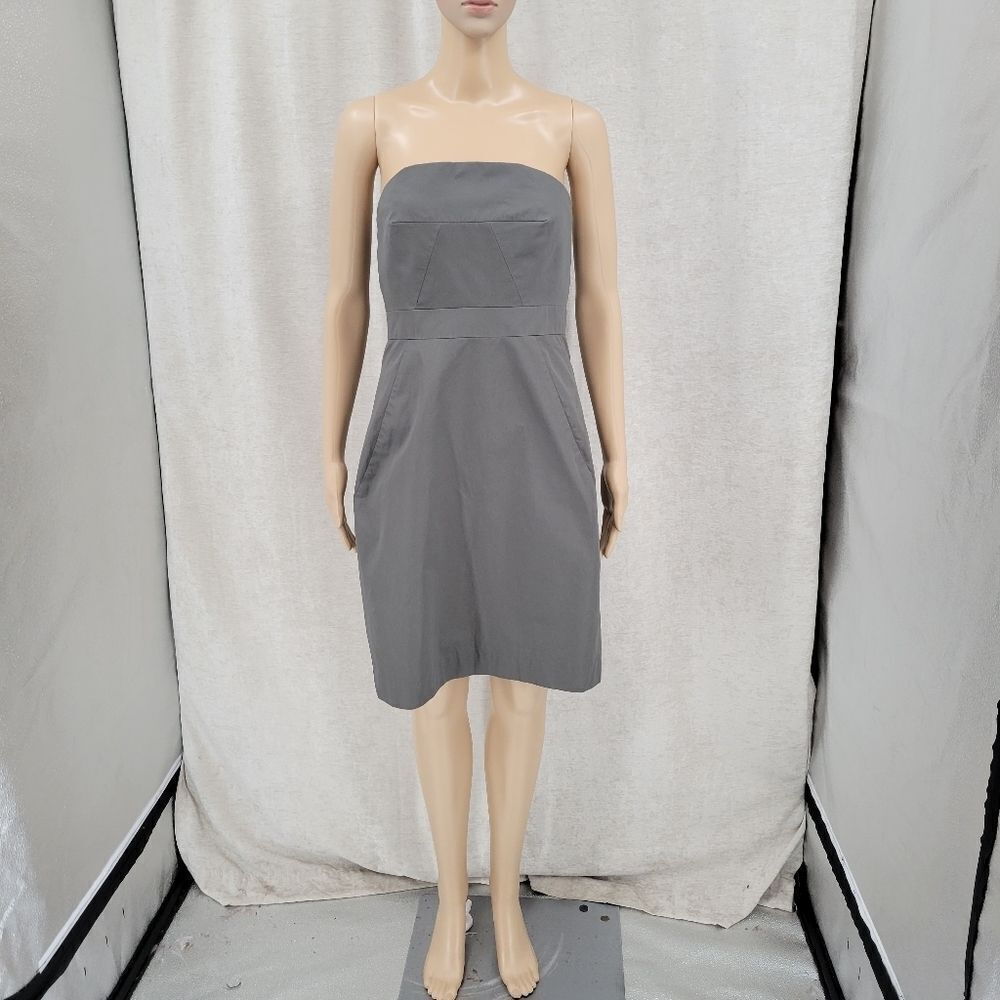 J. Crew Basic Gray Cotton Strapless Midi Dress Wo… - image 4